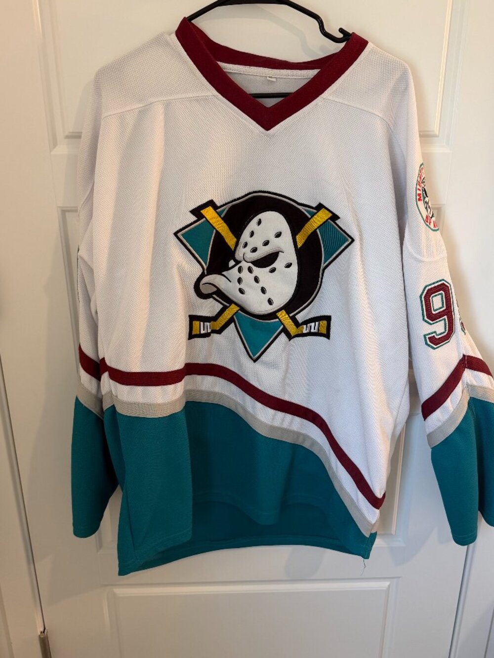 Mighty Ducks of Anaheim Banks #99 Hockey Jersey White Teal Adult XL Movie Style